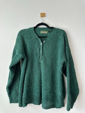 Vintage Outback Red Men’s Green Ribbed Henley Sweater Oversized 90s Grunge M